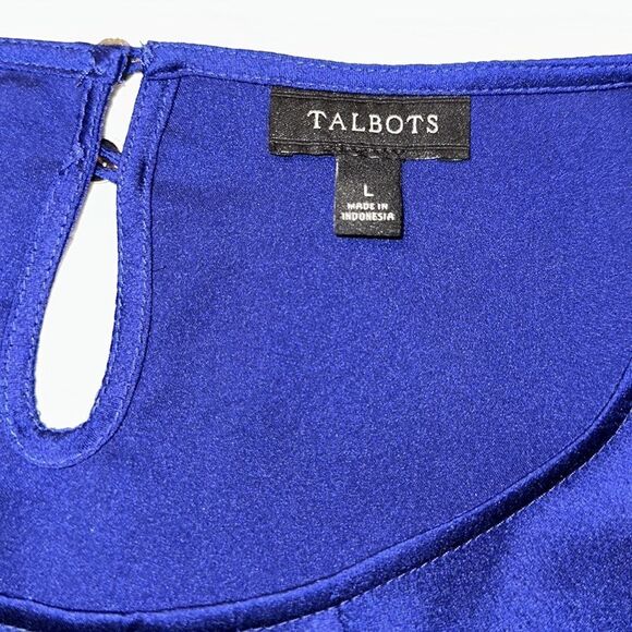 Talbots L Midnight Blue Pleated Chest Back Button Keyhole Sleeveless Blouse - Picture 8 of 9